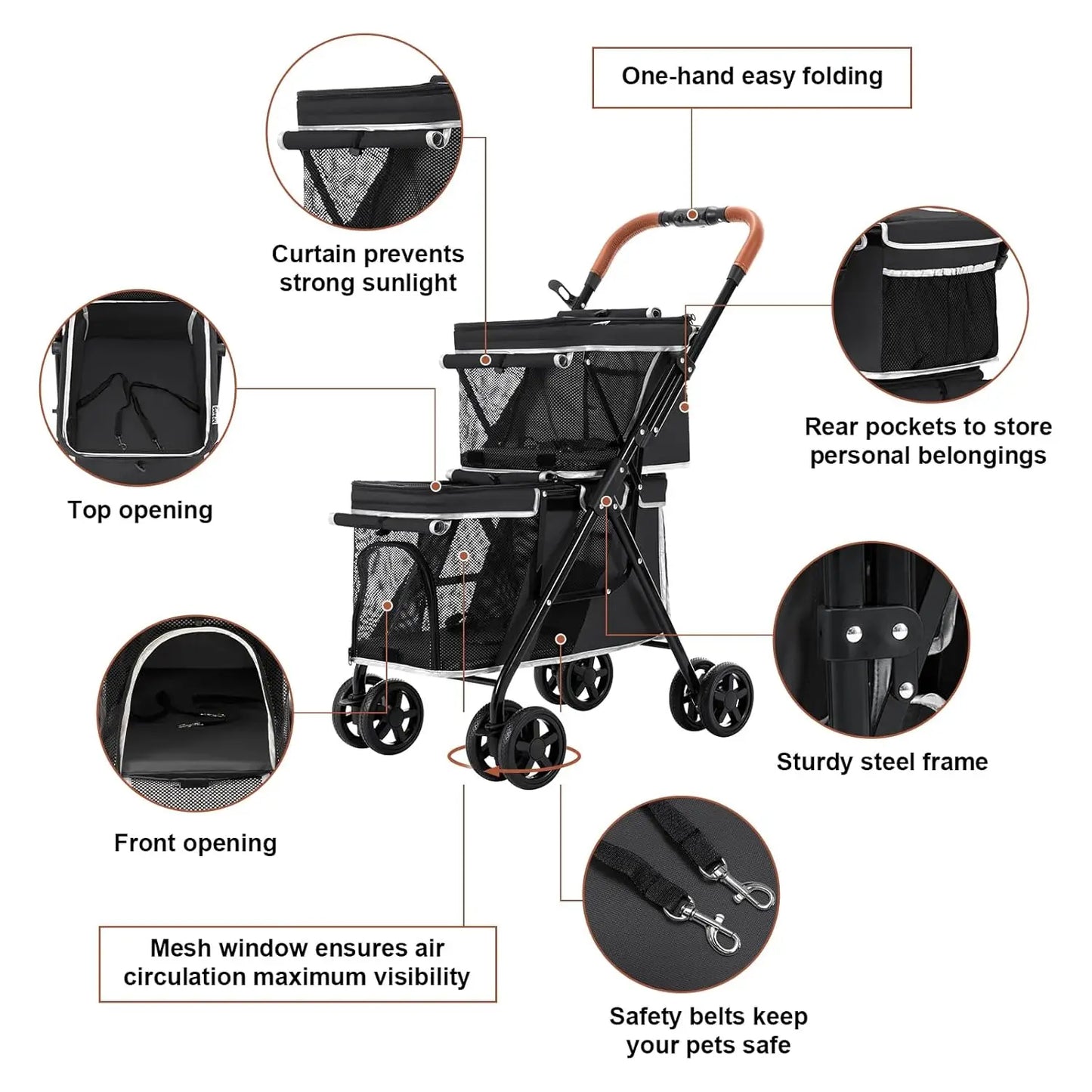 Double Pet Stroller for Small & Medium Pets | Durable Oxford Fabric, 360° Wheels, Easy Fold & Comfortable Ride