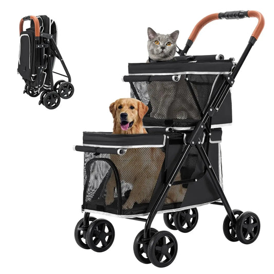 Double Pet Stroller for Small & Medium Pets | Durable Oxford Fabric, 360° Wheels, Easy Fold & Comfortable Ride