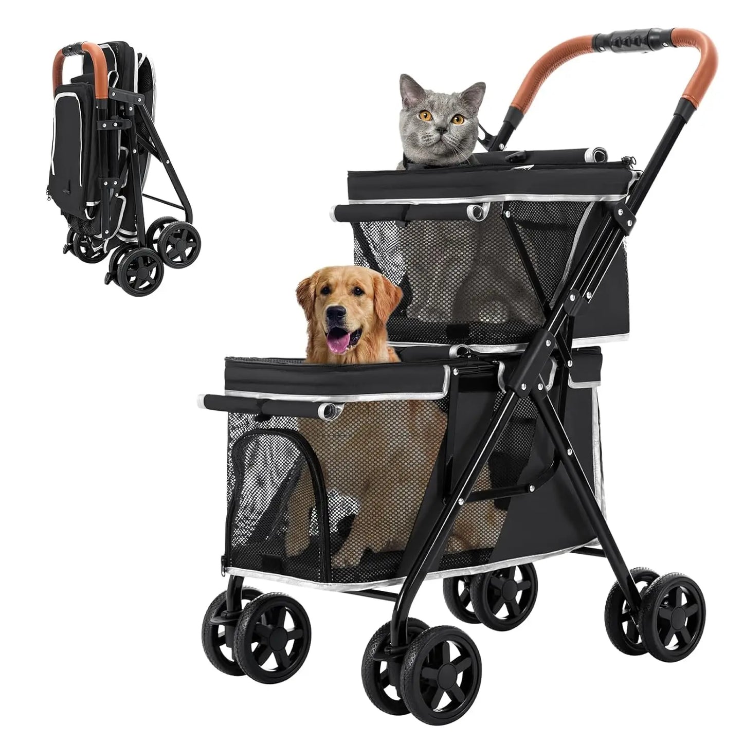 Double Pet Stroller for Small & Medium Pets | Durable Oxford Fabric, 360° Wheels, Easy Fold & Comfortable Ride