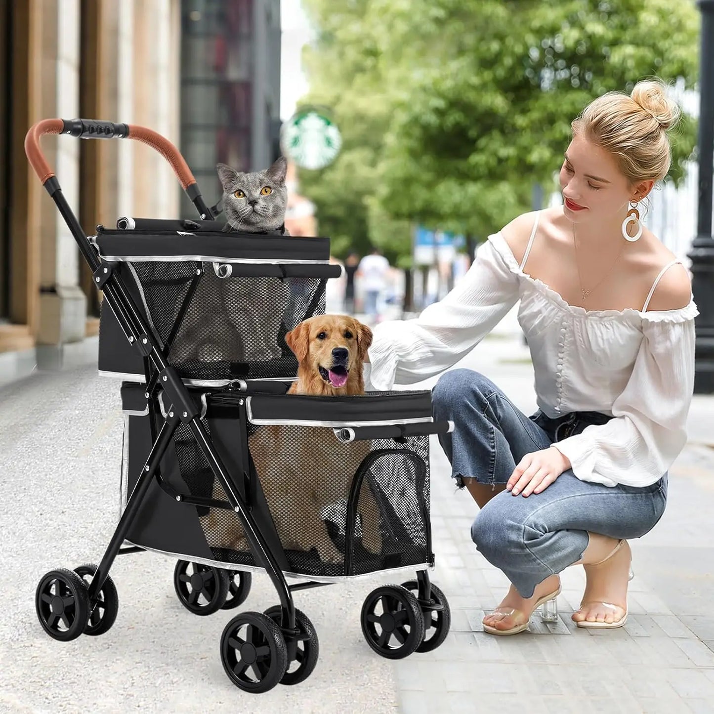 Double Pet Stroller for Small & Medium Pets | Durable Oxford Fabric, 360° Wheels, Easy Fold & Comfortable Ride