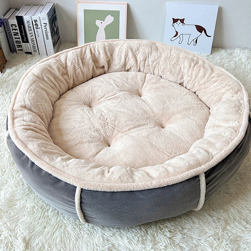 SnugglePaws™ Corduroy Dog Bed - Warmth & Comfort with Short Plush Round Design for Pet