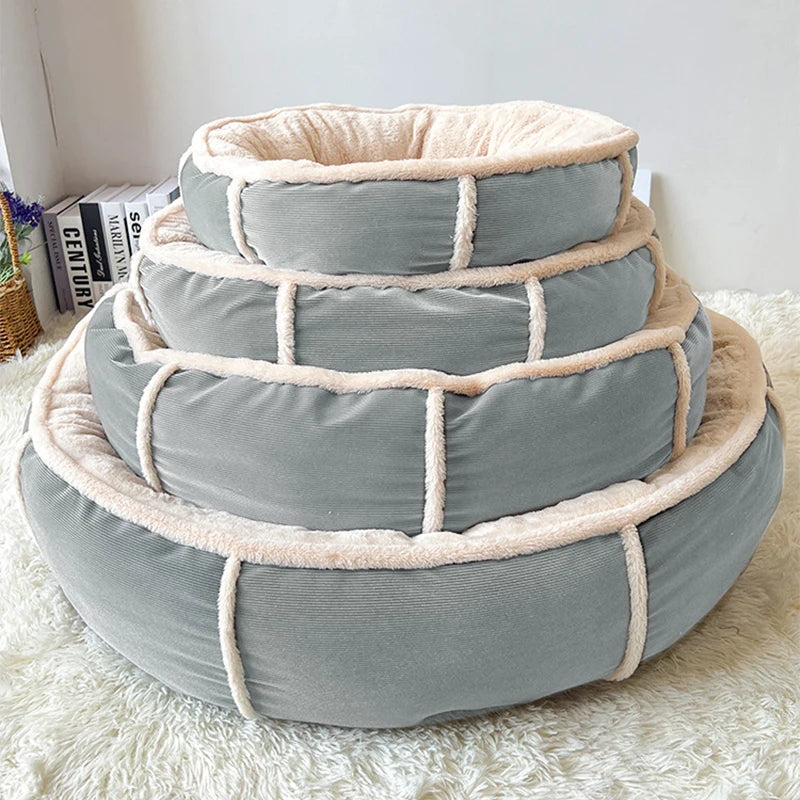 SnugglePaws™ Corduroy Dog Bed - Warmth & Comfort with Short Plush Round Design for Pet