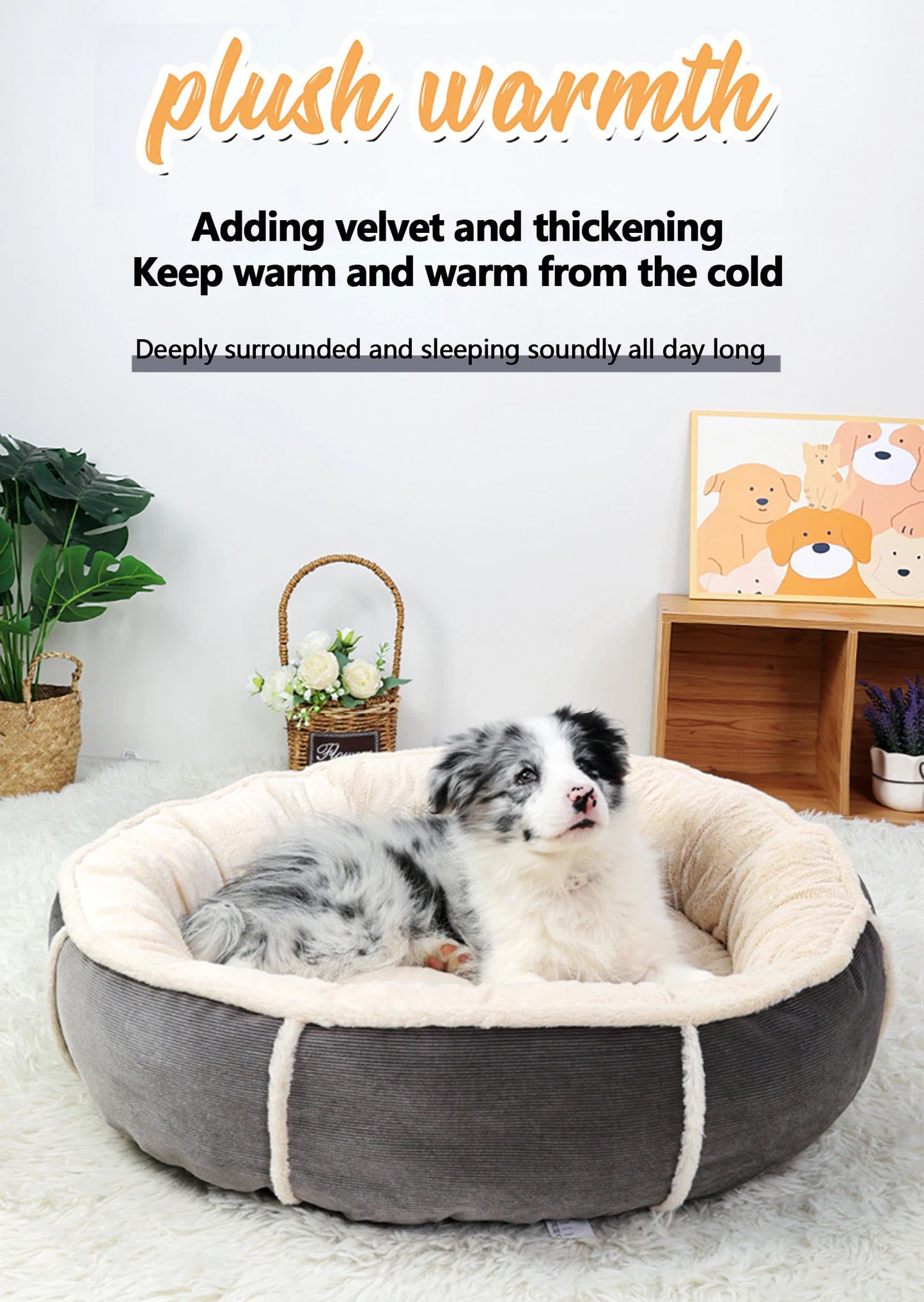 SnugglePaws™ Corduroy Dog Bed - Warmth & Comfort with Short Plush Round Design for Pet