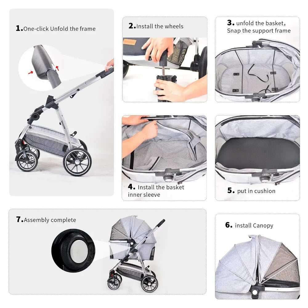 Detachable Dog Stroller 3 in 1 Dog for Medium Small Size Dogs, Large Cat Stroller