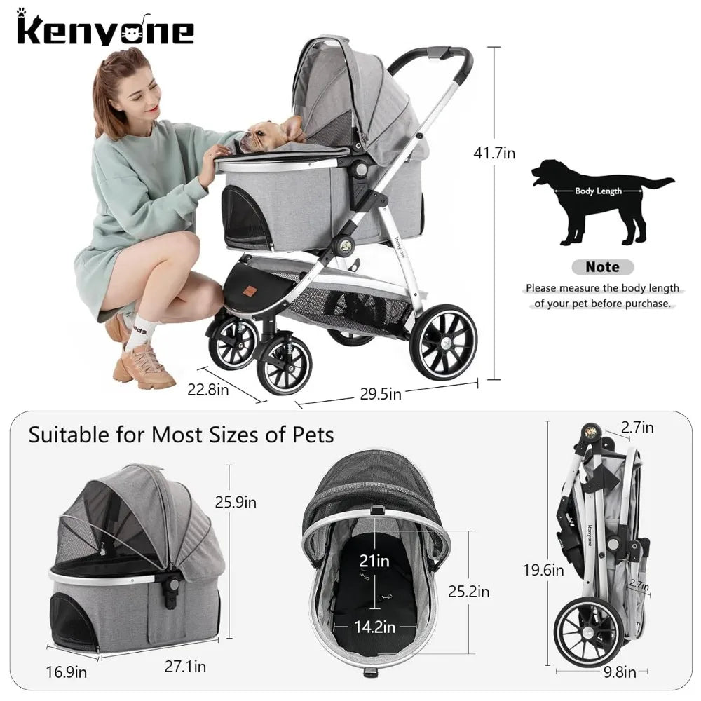 Detachable Dog Stroller 3 in 1 Dog for Medium Small Size Dogs, Large Cat Stroller