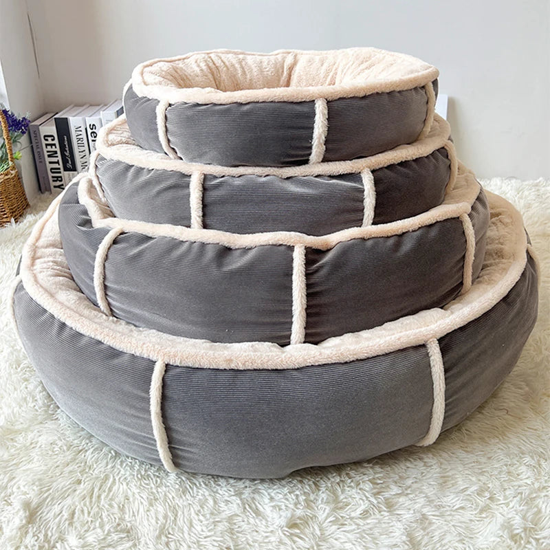 SnugglePaws™ Corduroy Dog Bed - Warmth & Comfort with Short Plush Round Design for Pet