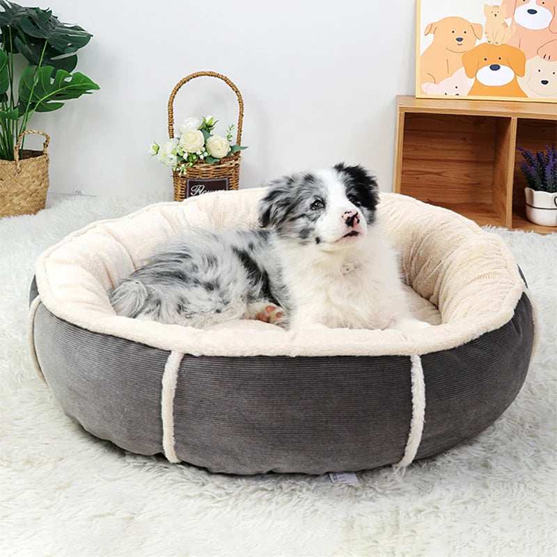 SnugglePaws™ Corduroy Dog Bed - Warmth & Comfort with Short Plush Round Design for Pet