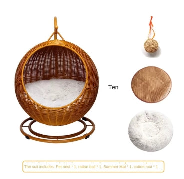 RattanNest™ Handwoven Cat Rattan Kennel Bed 🐾